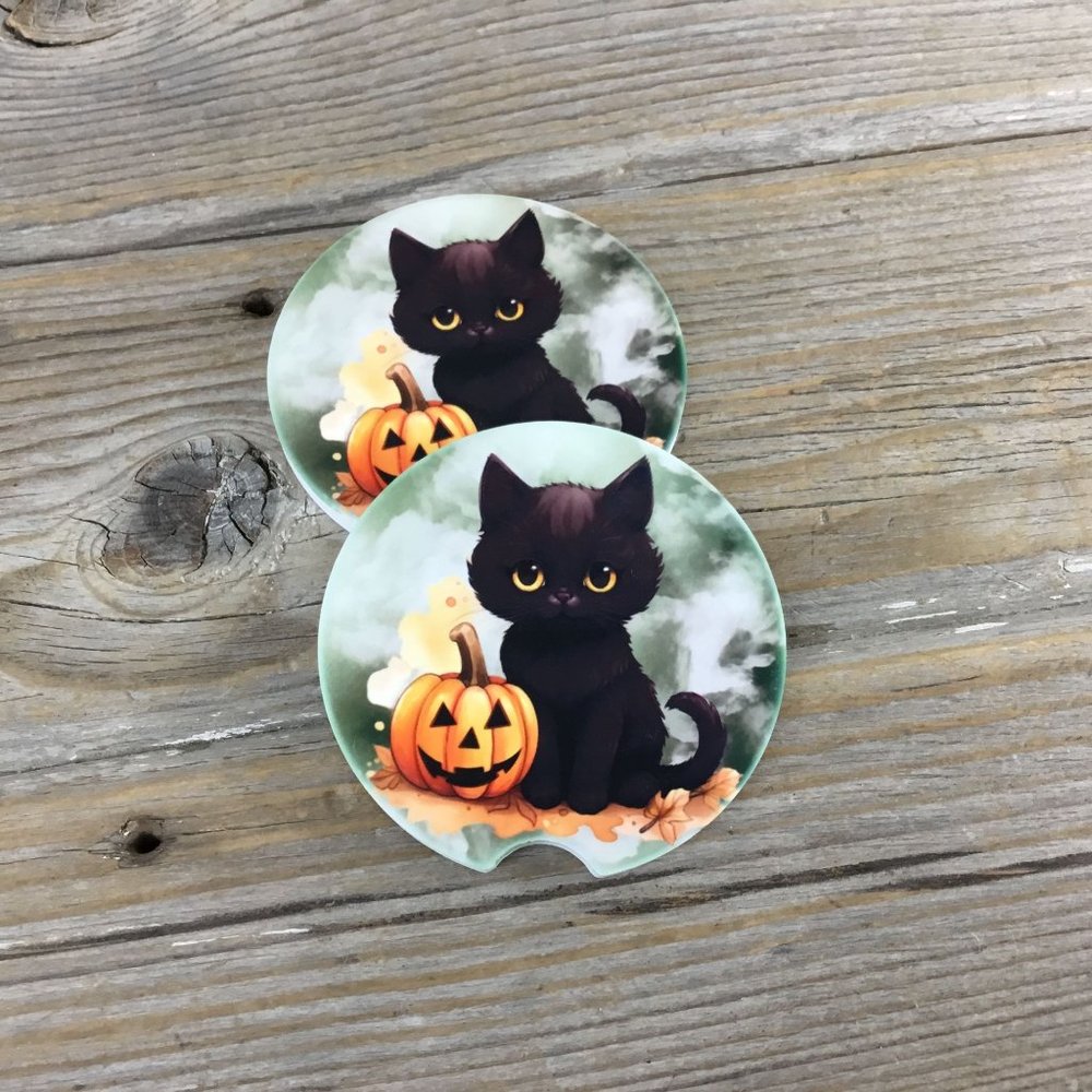 Black Cat Halloween Car Coasters